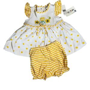Baby Togs Dress Set Kids 12M Yellow NWT Vintage Floral Bee Striped 2pc Outfit